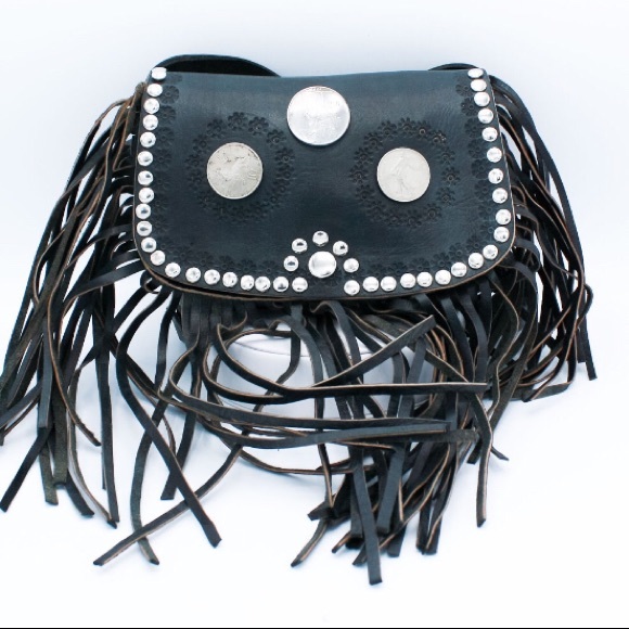 🤚Black Leather Fringe Handmade Bag - Picture 3 of 8